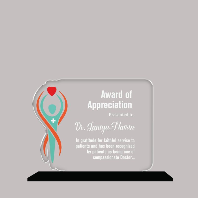 Personalized Doctor Appreciation Award Custom Acrylic Trophy with Name & Message, UV Printed Medical Recognition Trophy for Healthcare Professionals